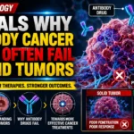 Thumbnail illustrating new cancer research showing why antibody-based cancer drugs often fail in solid tumors, featuring cancer cells, antibodies, tumor tissue, and advanced medical research visuals.