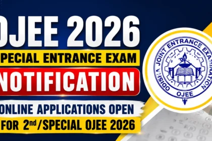 OJEE 2026 Special Entrance Exam notification thumbnail featuring bold text, online application announcement, and OJEE logo on a blue and yellow background.