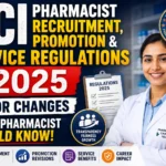 PCI Pharmacist Recruitment, Promotion & Service Regulations 2025 thumbnail featuring a pharmacist, PCI logo, regulations checklist, and highlights of major changes for pharmacists.