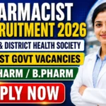 Pharmacist Recruitment 2026 thumbnail featuring latest government pharmacy vacancies in ECHS and District Health Society for D.Pharm and B.Pharm candidates.