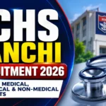ECHS Ranchi Recruitment 2026 thumbnail featuring a stethoscope, healthcare background, ECHS Ranchi building, and bold recruitment announcement for medical, paramedical, and non-medical staff posts.