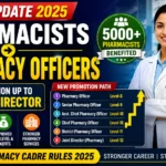 Rajasthan Pharmacy Cadre Rules 2025 thumbnail showing pharmacists redesignated as Pharmacy Officers with promotion opportunities up to Joint Director and benefits for over 5,000 government pharmacists.