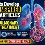 Scientific medical thumbnail showing human lungs, lung-inspired nanoparticles, and pulmonary fibrosis treatment innovation with advanced nanotechnology visuals and healthcare research theme.