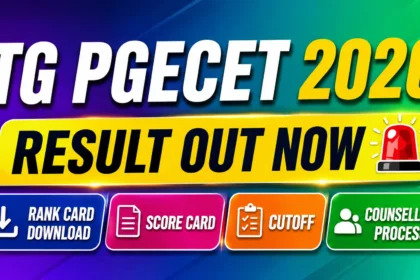TG PGECET 2026 Result Out Now thumbnail with colorful purple, blue, and green gradient background featuring rank card download, score card, cutoff, and counselling process information.