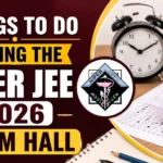 NIPER JEE 2026 exam guidance thumbnail featuring a student filling an OMR answer sheet, an alarm clock symbolizing time management, study materials, and bold text highlighting important actions to take during the examination.