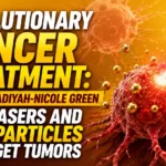 Revolutionary cancer treatment thumbnail showing a tumor targeted by laser technology and nanoparticles, illustrating an advanced cancer therapy breakthrough in regenerative medicine and oncology research.