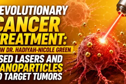 Revolutionary cancer treatment thumbnail showing a tumor targeted by laser technology and nanoparticles, illustrating an advanced cancer therapy breakthrough in regenerative medicine and oncology research.