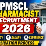 UPMSCL Pharmacist Recruitment 2026 thumbnail featuring a pharmacist in a white lab coat, medicine bottles, UPMSCL building background, and bold recruitment announcement text.