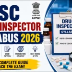 UPSC Drug Inspector Syllabus 2026 blog thumbnail featuring pharmacy books, medicine bottles, a clipboard labeled Drug Inspector Syllabus, and highlights including Paper-I, Paper-II, exam pattern, preparation strategy, and best books.