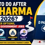 D Pharma career options in 2026 showing higher studies, government jobs, pharmacist careers, salary, and future opportunities after Diploma in Pharmacy.