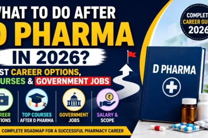 D Pharma career options in 2026 showing higher studies, government jobs, pharmacist careers, salary, and future opportunities after Diploma in Pharmacy.
