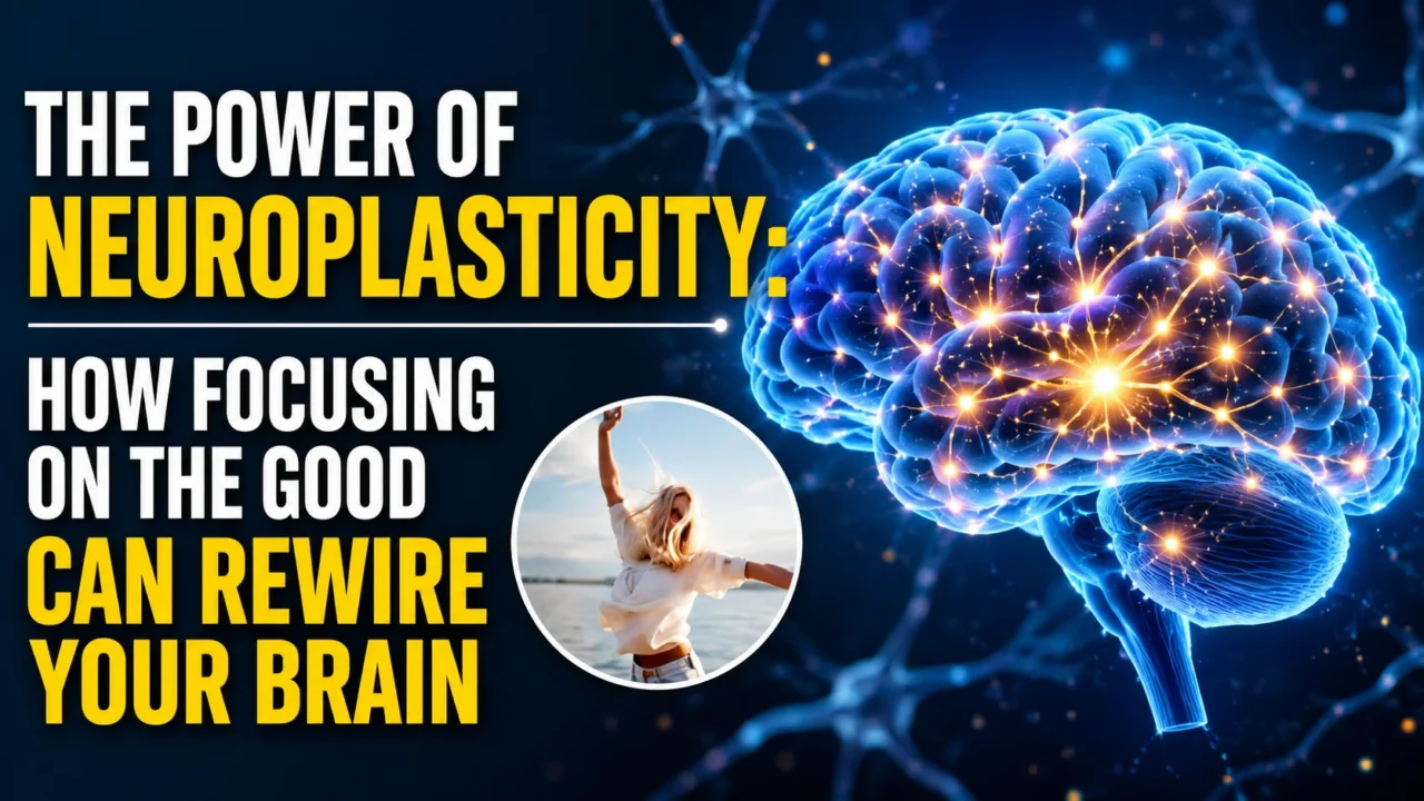 Glowing human brain with active neural connections illustrating neuroplasticity and the ability of positive thinking to rewire brain pathways.