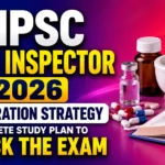 TNPSC Drug Inspector 2026 Preparation Strategy thumbnail featuring pharmacy books, medicines, laboratory equipment, capsules, and study materials, emphasizing a complete study plan to crack the exam.