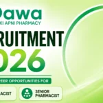 Dawa Pharmacy Recruitment 2026 thumbnail with a light green gradient background, Dawa logo, recruitment announcement, and pharmacist and senior pharmacist job opportunity icons.