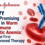 Medical thumbnail showing red blood cells and a therapeutic antibody representing Johnson & Johnson’s IMAAVY treatment for warm autoimmune hemolytic anemia.