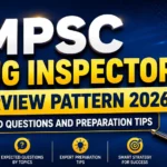 MPSC Drug Inspector Interview Pattern 2026 thumbnail featuring a blue background, yellow gradient text, MPSC and Maharashtra Government logos, interview checklist, and preparation tips.