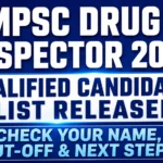 Blue-themed MPSC Drug Inspector 2026 result thumbnail featuring bold typography announcing the qualified candidates list release and highlighting name check, cut-off marks, and next steps.