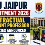 NFSU Jaipur Recruitment 2026 thumbnail featuring the National Forensic Sciences University Jaipur campus, Assistant Professor recruitment announcement, forensic science books, and academic hiring highlights.