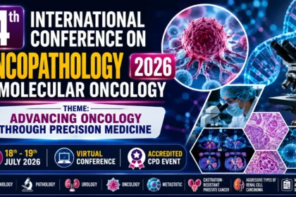 Promotional banner for the 4th International Conference on Oncopathology & Molecular Oncology 2026 featuring cancer cell imagery, DNA strands, microscope, pathology slides, and precision medicine research visuals.