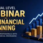 National Level Webinar on Financial Planning thumbnail featuring a financial growth chart, stacked coins, calculator, and professional blue corporate background.