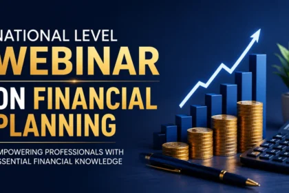 National Level Webinar on Financial Planning thumbnail featuring a financial growth chart, stacked coins, calculator, and professional blue corporate background.