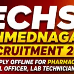 ECHS Ahmednagar Recruitment 2026 thumbnail featuring a red-orange gradient background with bold text announcing offline recruitment for Pharmacist, Medical Officer, Lab Technician, and other posts.