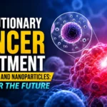 Futuristic cancer treatment illustration showing laser-targeted tumor destruction using nanoparticles, representing advanced nanotechnology and precision oncology research.