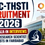 BRIC-THSTI Recruitment 2026 thumbnail featuring THSTI campus building, laboratory microscope, and walk-in interview announcement for Research Scientist posts in Faridabad.