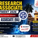 BHU Research Associate Recruitment 2026 thumbnail highlighting one Research Associate vacancy under the CSIR-Emeritus Scientist Scheme with salary up to ₹67,000 per month, eligibility for PhD, M.Pharm, M.Tech candidates, and application details.