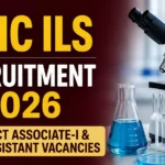 YouTube thumbnail for BRIC ILS Recruitment 2026 featuring a laboratory microscope, test tubes, blue chemical flask, and bold text highlighting Project Associate-I & Field Assistant vacancies on a maroon gradient background.
