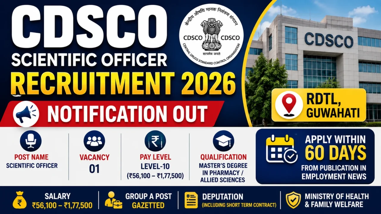 CDSCO Scientific Officer Recruitment 2026 Notification Out – Salary ₹56,100–₹1,77,500, Eligibility, Vacancy and Application Process