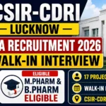 CSIR-CDRI Lucknow Pharma Recruitment 2026 YouTube thumbnail highlighting Walk-in Interview for 17 Project Staff Posts with M.Pharm and B.Pharm eligibility.
