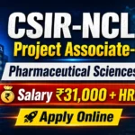 CSIR-NCL Project Associate-I Recruitment 2026 thumbnail featuring a research laboratory, microscope, pharmaceutical science theme, and salary ₹31,000 + HRA with Apply Online banner.