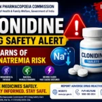 Clonidine Drug Safety Alert 2026 YouTube thumbnail highlighting IPC warning about the risk of hyponatremia, symptoms, and medicine safety advisory.