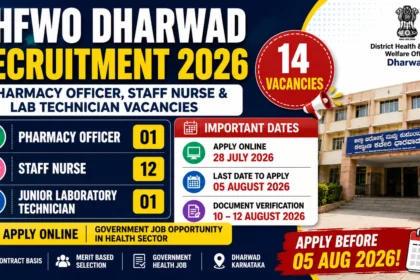 DHFWO Dharwad Recruitment 2026 Notification for Pharmacy Officer, Staff Nurse and Junior Laboratory Technician Posts