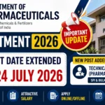 Department of Pharmaceuticals Recruitment 2026 thumbnail showing last date extended to 24 July 2026 with new Technical Consultant-I (Pharma) post announcement.