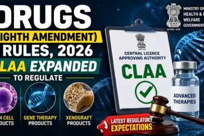 Drugs (Eighth Amendment) Rules 2026 thumbnail highlighting CLAA expansion to regulate Stem Cell Products, Gene Therapy Products, and Xenograft Products under the revised Drugs Rules, 1945.