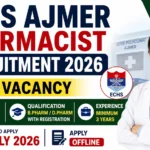 ECHS Ajmer Pharmacist Recruitment 2026 thumbnail showing 1 Pharmacist vacancy, ₹36,500 salary, offline application, Ministry of Defence ECHS Ajmer
