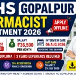 ECHS Gopalpur Pharmacist Recruitment 2026 thumbnail showing offline application, 1 vacancy, ₹36,500 salary, eligibility, interview date, and Ministry of Defence recruitment.