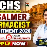 ECHS Jaisalmer Pharmacist Recruitment 2026 thumbnail featuring pharmacist vacancy, ECHS logo, Jaisalmer Fort background, and ₹36,500 per month salary highlight.