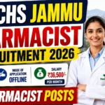ECHS Jammu Pharmacist Recruitment 2026 thumbnail highlighting 3 pharmacist vacancies, offline application process, and monthly salary of ₹36,500.
