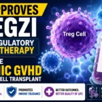 Illustration of Tregzi, the first FDA-approved regulatory T-cell therapy, highlighting its role in reducing chronic graft-versus-host disease (GVHD) after allogeneic stem cell transplantation.