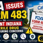 FDA Form 483 issued to Catalent Indiana after FDA inspection highlighting sterile drug manufacturing concerns and key inspection observations.