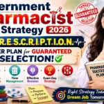 Government Pharmacist Exam Strategy 2026 YouTube thumbnail featuring the P.R.E.S.C.R.I.P.T.I.O.N. Master Plan, guaranteed selection strategy, smart study plan, syllabus coverage, revision, and exam success.