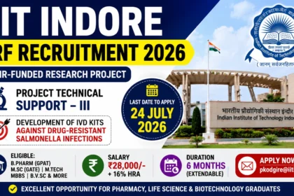 IIT Indore JRF Recruitment 2026 notification for Project Technical Support-III under ICMR-funded research project for B.Pharm (GPAT), M.Sc., M.Tech, and MBBS candidates.