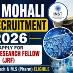Eye-catching YouTube thumbnail for INST Mohali JRF Recruitment 2026 featuring the INST campus, nanotechnology graphics, microscope, and eligibility for M.Pharm, M.Tech & M.S (Pharm).