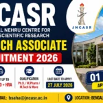 JNCASR Research Associate Recruitment 2026 thumbnail showing Research Associate vacancy, salary up to ₹54,000 + HRA, eligibility, last date 27 July 2026, and Bengaluru job location.