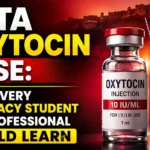 YouTube thumbnail about the Kota Oxytocin Case featuring an oxytocin injection vial, syringe, hospital background, and bold text highlighting key lessons for pharmacy students and professionals.