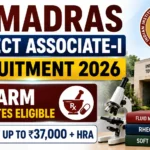IIT Madras Project Associate-I Recruitment 2026 thumbnail featuring B.Pharm candidates eligibility, salary up to ₹37,000 + HRA, IIT Madras campus, research laboratory equipment, and recruitment announcement.