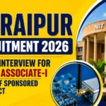 NIT Raipur Recruitment 2026 YouTube thumbnail featuring Project Associate-I walk-in interview under an ANRF-sponsored R&D project, with the NIT Raipur campus building, wireless communication equipment, and a yellow gradient background.